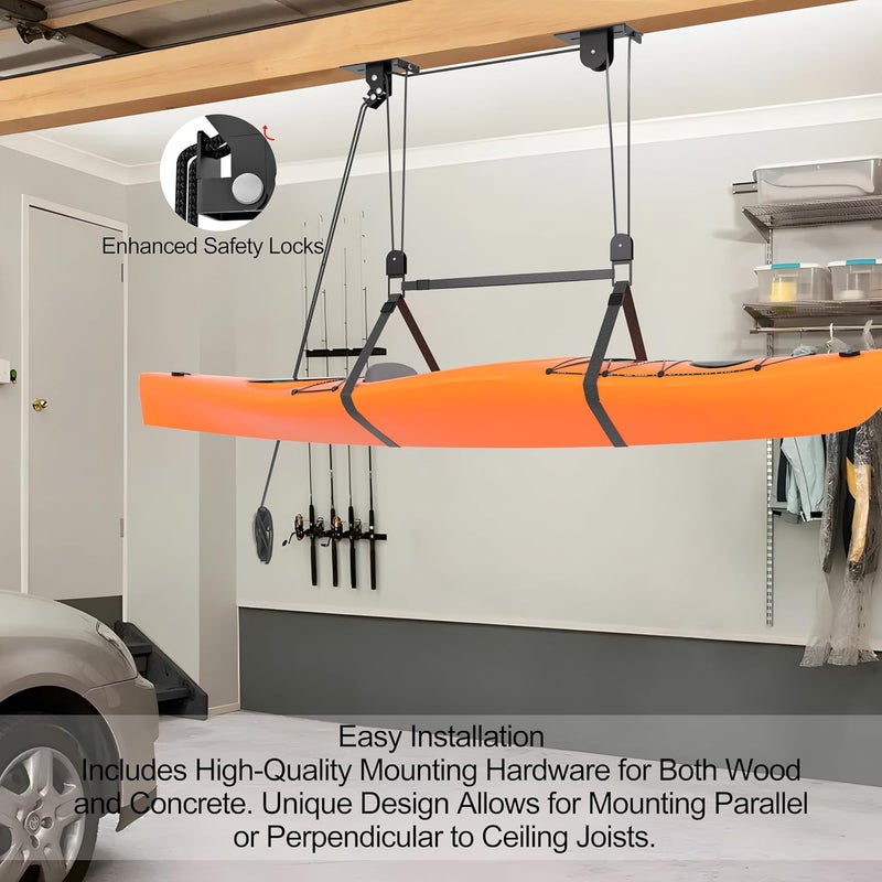 TRUSOON Ceiling Kayak Hoist, Heavy Duty Kayak Pulley System for Garage, Hold Up to 150 lbs Capacity, Canoe Garage Lift Storage System, Fit 10-14 Foot Ceilings, Black - Image 5